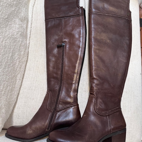 NEW Vince Camuto BALDWIN Dark Brown Leather Over the Knee Riding Boots 8.5 - Picture 6 of 11